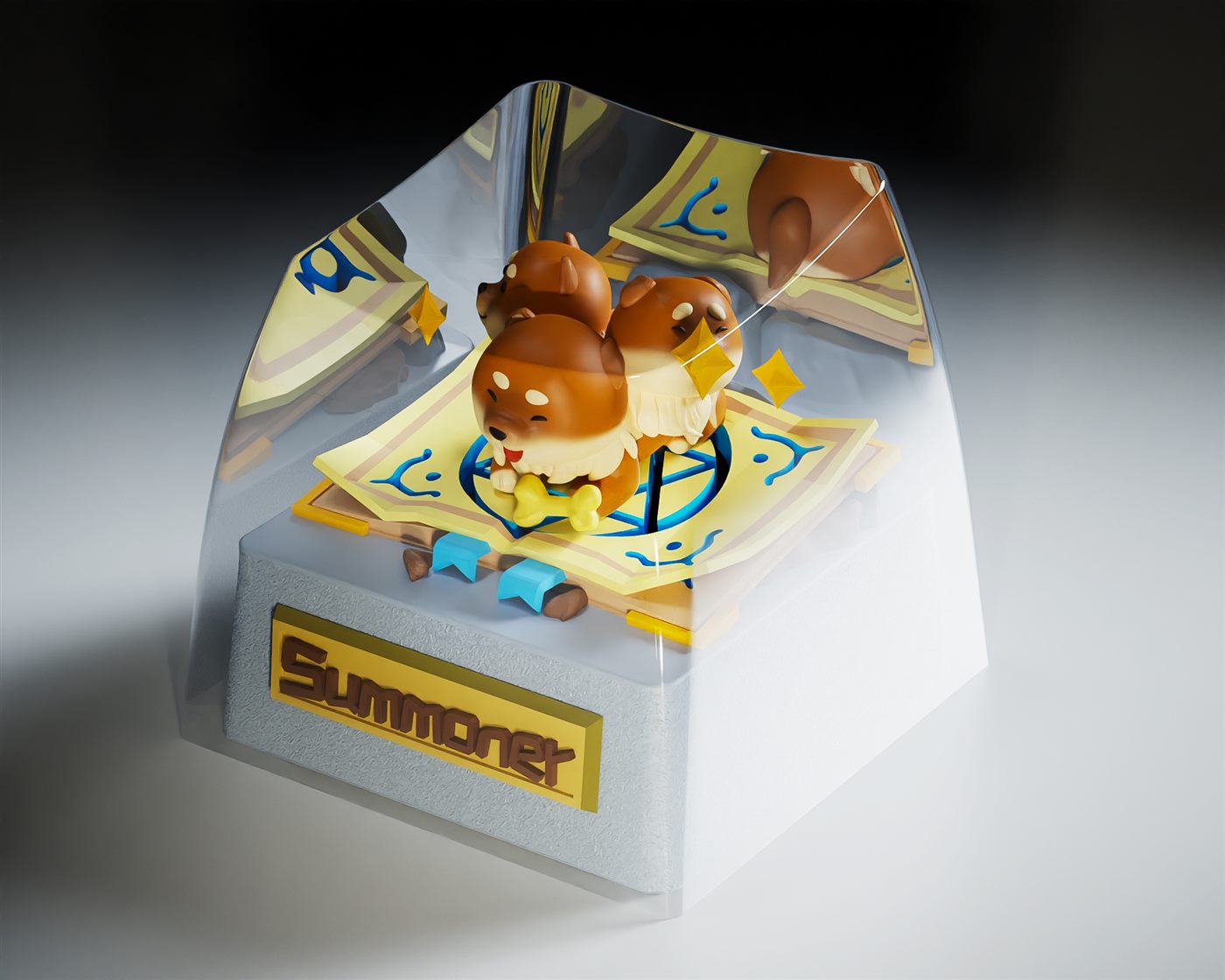 Original magic book resin artisan keycap with miniature dogs