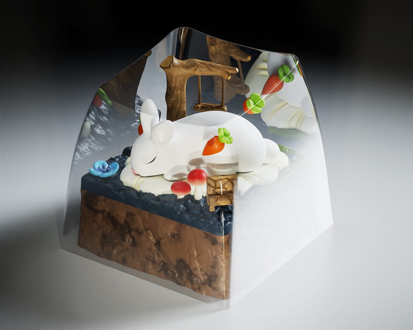 Original nap forest resin artisan keycap with a sleeping rabbit