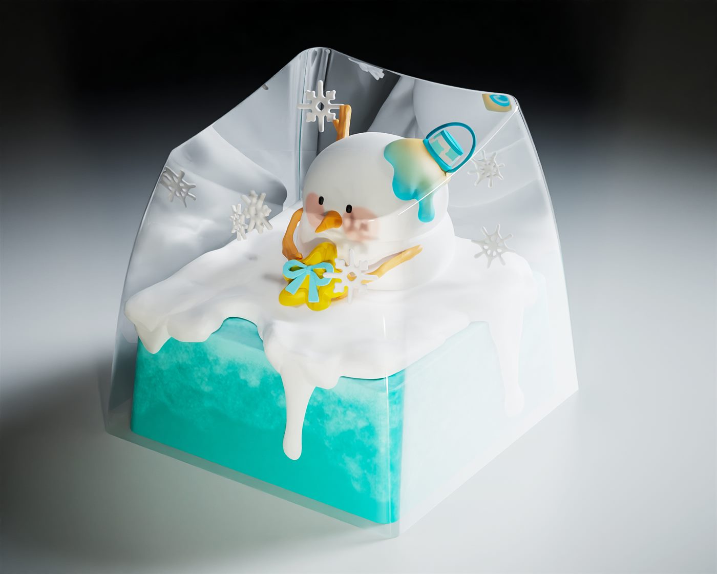 Original snow world resin artisan keycap with a miniature snow character