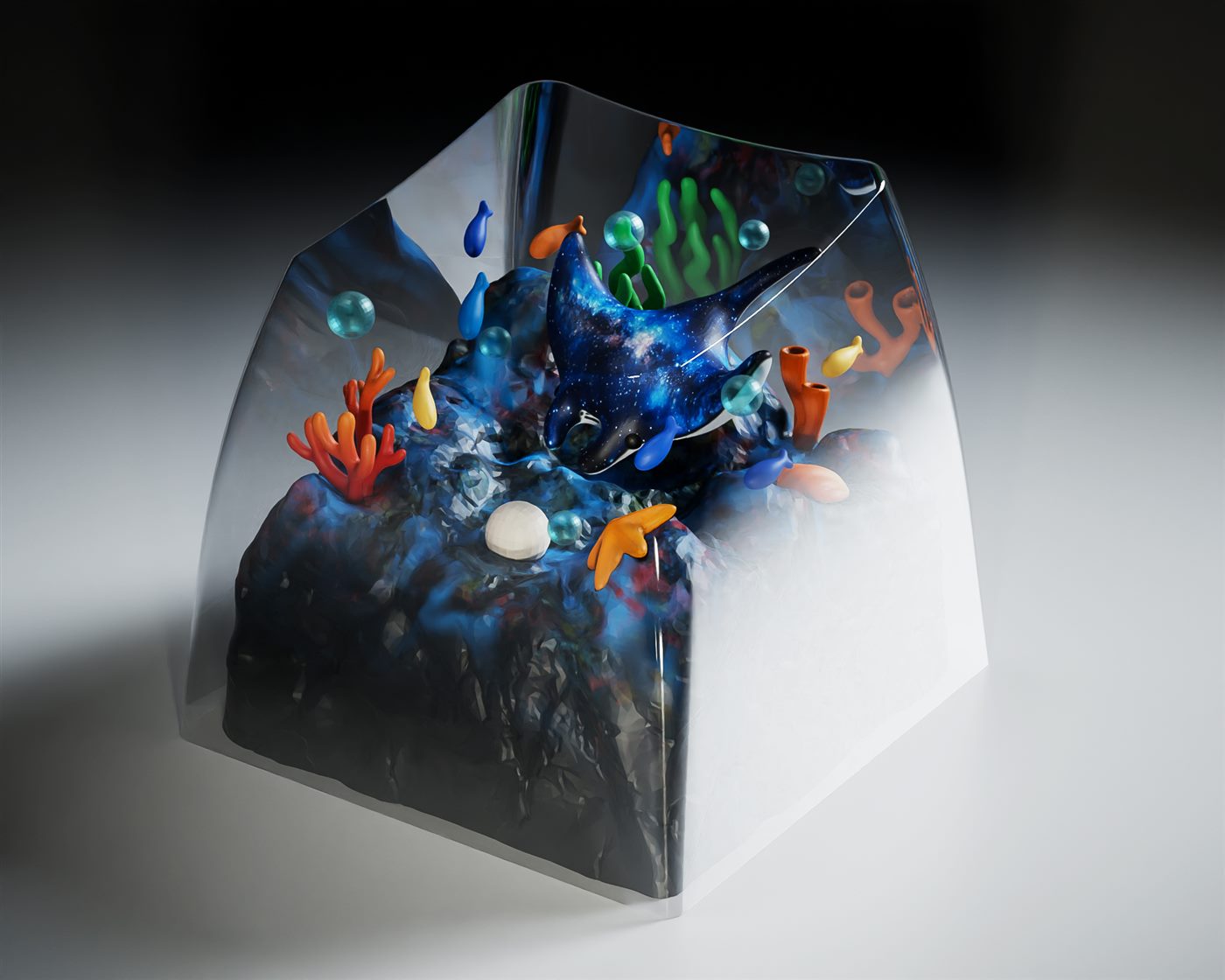 Original undersea resin artisan keycap with a galaxy manta ray