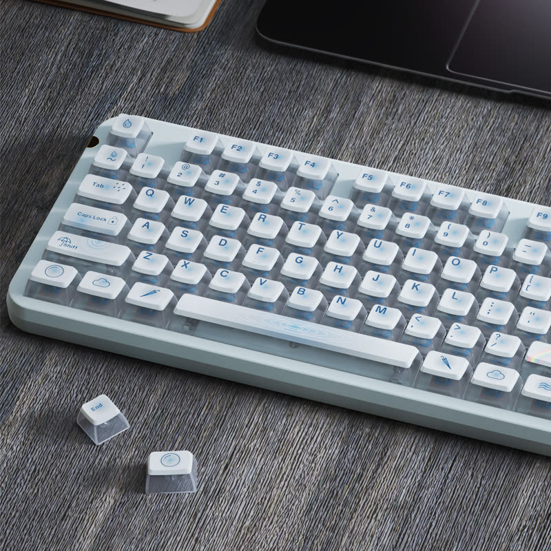 ASA-profile dye-sublimation custom keycap set with blue raindrop artwork by OSHID